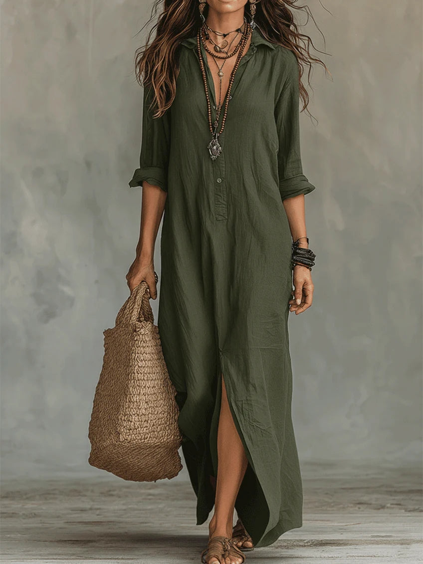 Melanie | Vestido Maxi Negro con Botones