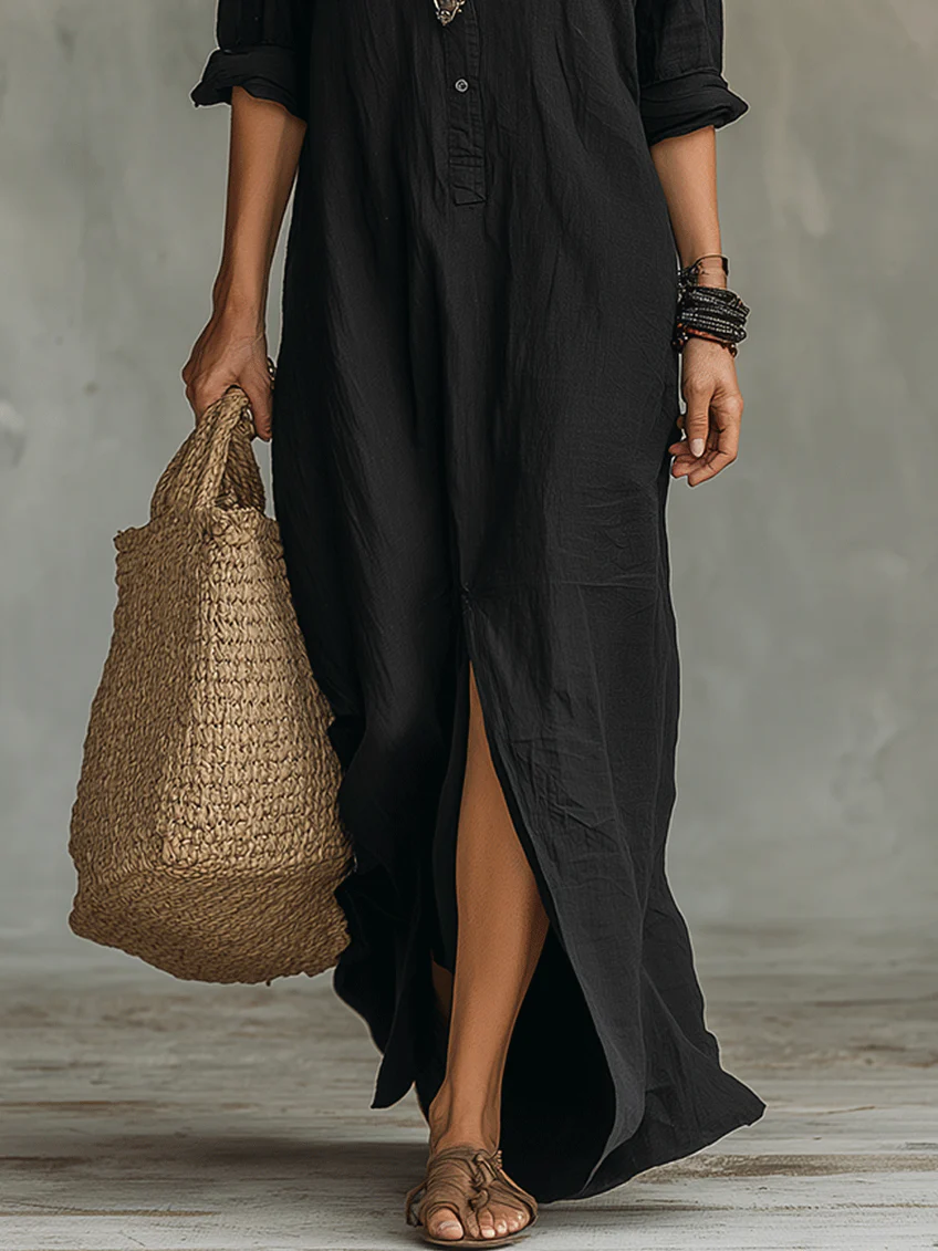 Melanie | Vestido Maxi Negro con Botones