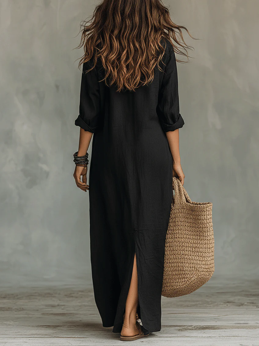 Melanie | Vestido Maxi Negro con Botones
