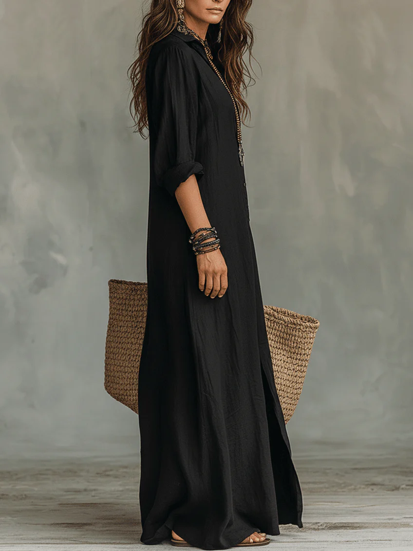 Melanie | Vestido Maxi Negro con Botones