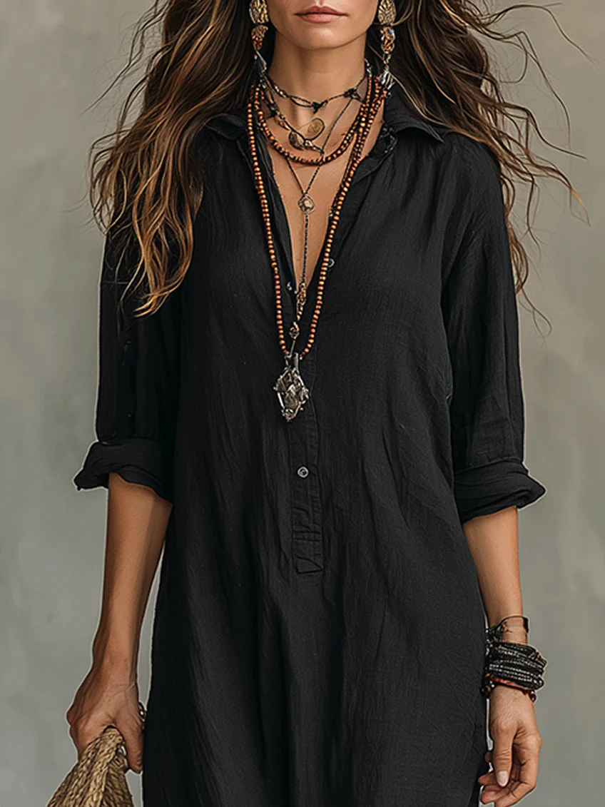 Melanie | Vestido Maxi Negro con Botones